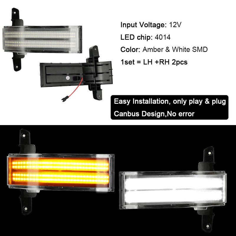 ROCCS LED Sequential Amber Side Mirror Marker Turn Signals White Parking Cargo Lights Switchback Tow Mirror Light for 2014-2019 Chevy Silverado GMC Sierra 1500 2500HD 3500HD, Clear Lens - Image 2